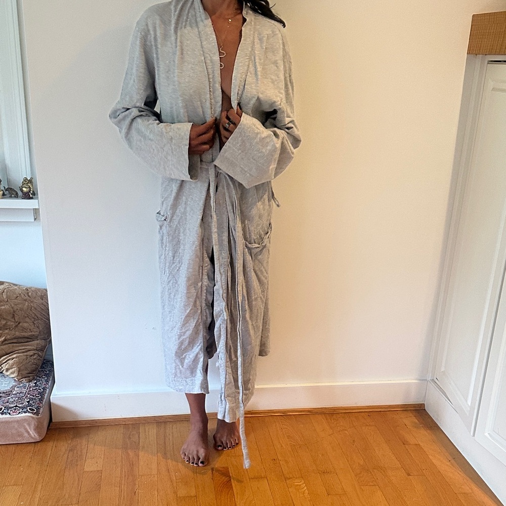 Calvin Klein Light Gray Cotton Robe with Tie Belt